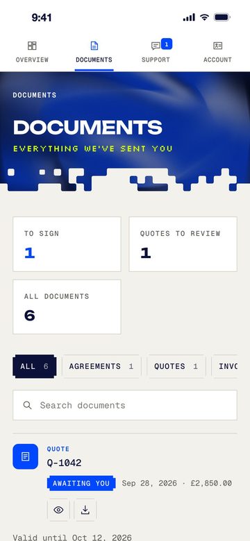 Documents screen of the client portal